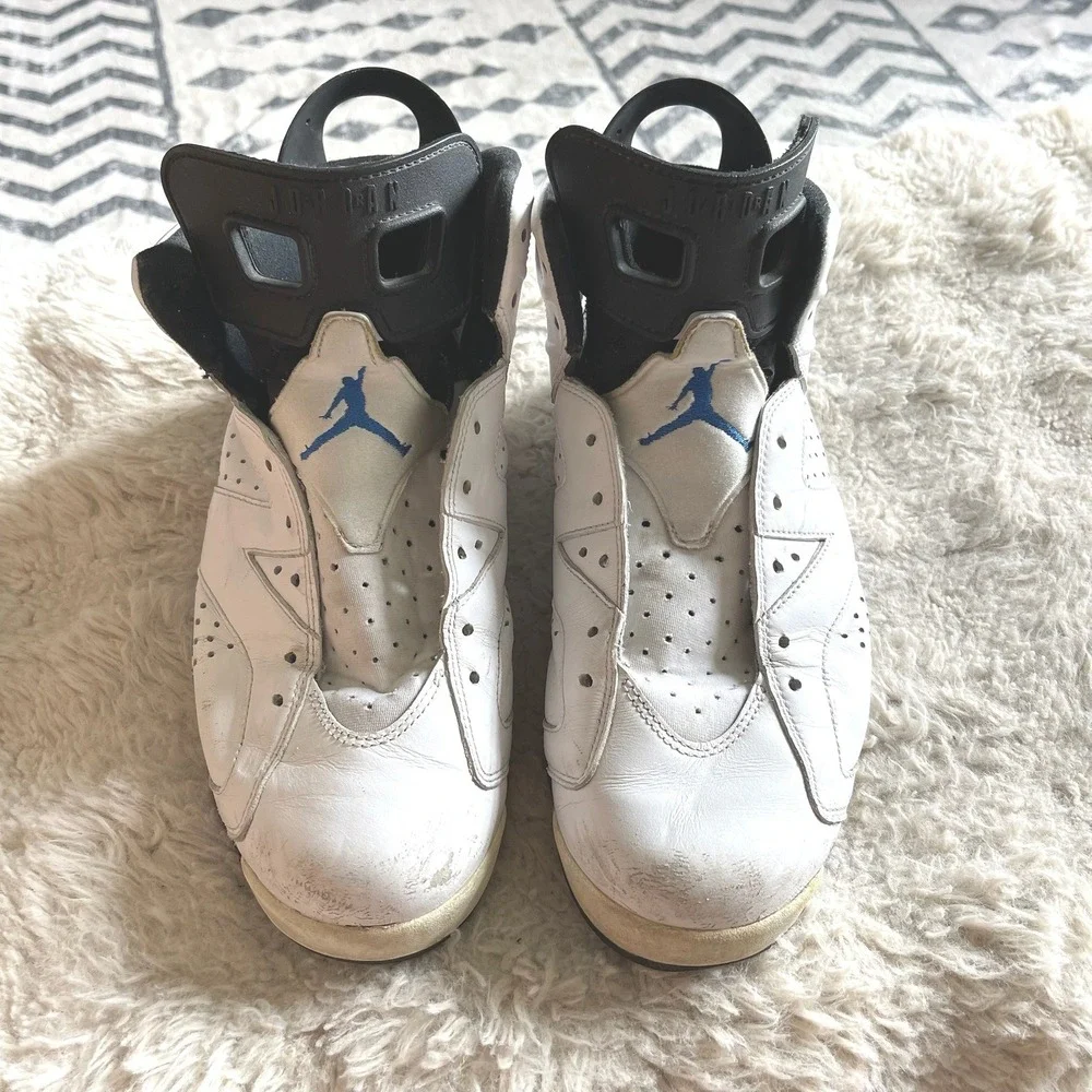 Jordan 6 Retro Sport Blue White Black Basketball Shoes 384664-107 Mens Size 8.5